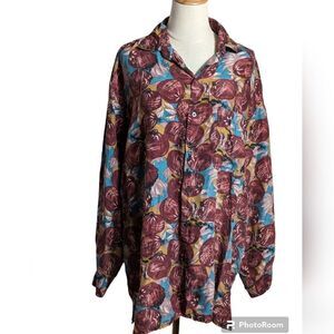 Robert Stock Silk Print Button Down Shirt